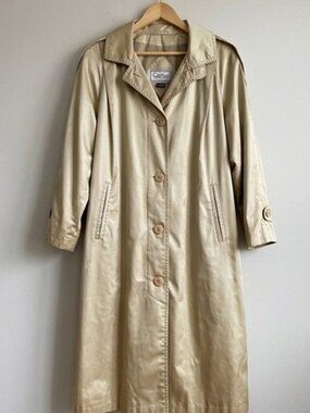Gallery Woman Champagne Gold Long Trench Coat Raincoat Plus Size 14WP